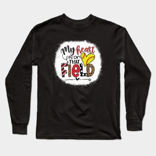 My heart is on that Field Softball - Leopard Softball Mom Long Sleeve T-Shirt